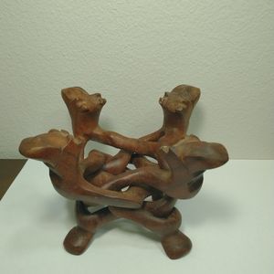 Hand Carved Interlocking Wooden Stand. Circle of Life Camels' Heads.